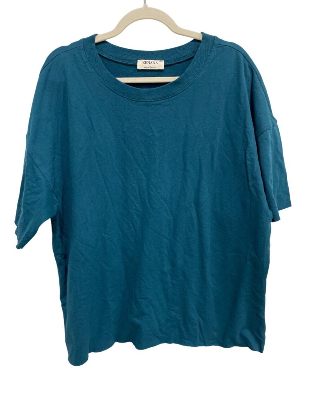 Zenana Tee Large Short Sleeve Oversized T-Shirt Dropped Shoulder Tee Blue Cotton